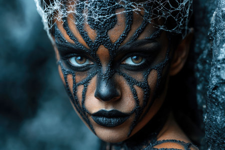 Mysterious warrior with intricate face paintの素材