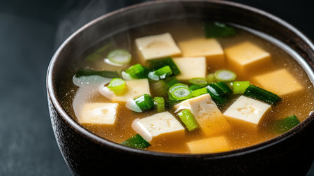 Delicious miso soup with tofu and green onionsの素材