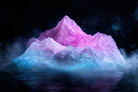 Ethereal mountain landscape under starry night skyの素材