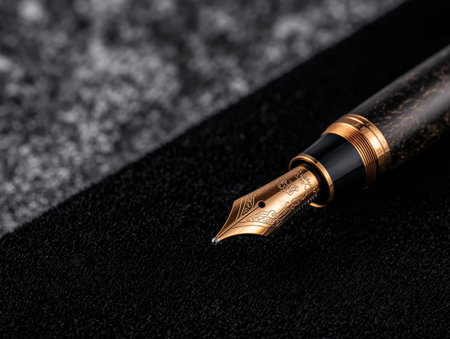 Elegant fountain pen on black backgroundの素材