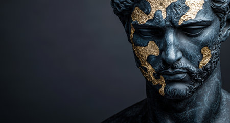 Dramatic portrait of a mysterious ancient statueの素材