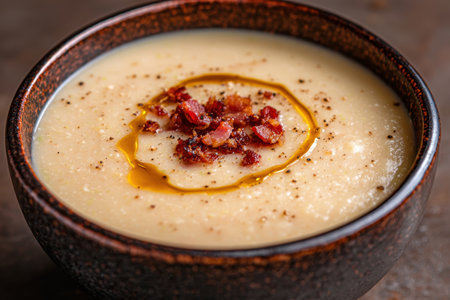 Creamy potato soup with crispy bacon garnishの素材