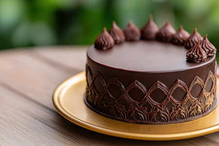 Decadent chocolate cake with intricate frosting designの素材