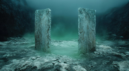 Mysterious underwater rock formations in emerald watersの素材
