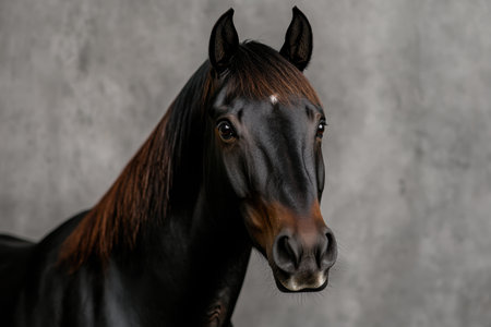 Close-up portrait of a majestic black horseの素材