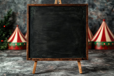 empty blackboard with christmas decorationsの素材