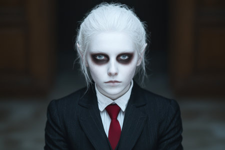 Mysterious business executive with ghostly appearanceの素材