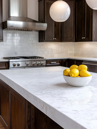 modern kitchen interior with marble countertop and fresh lemonsの素材