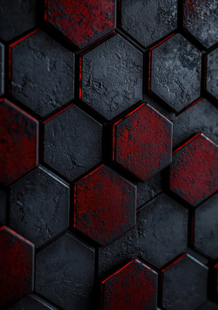 Hexagonal geometric pattern with dark and red tonesの素材
