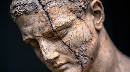 Cracked and weathered stone face sculptureの素材