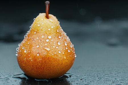 Juicy ripe pear with water dropletsの素材