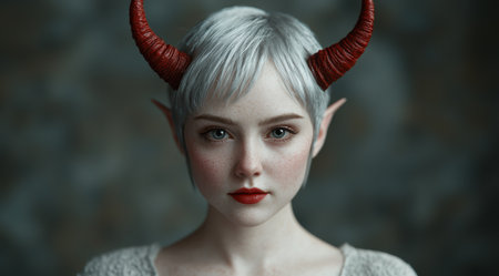 Mysterious horned woman with striking eyesの素材