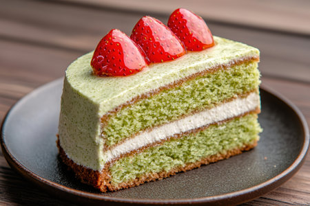 delicious green tea cake with fresh strawberriesの素材