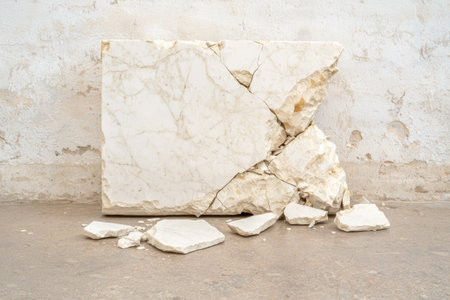 Broken marble slab on concrete floorの素材