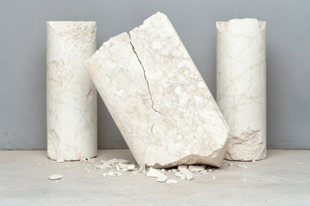 Cracked and broken white marble blocksの素材