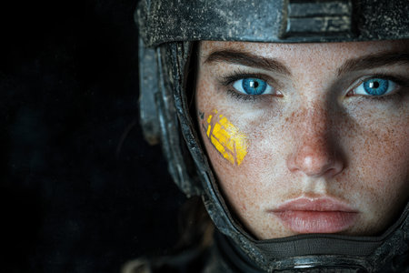 Intense eyes of a soldier in military uniformの素材