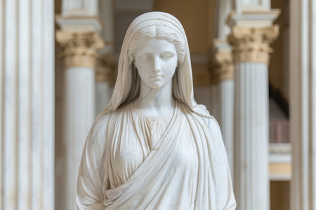 Marble statue of a woman with flowing robesの素材
