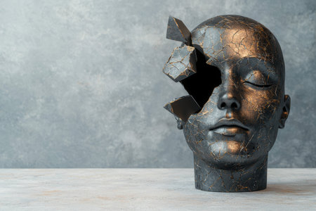 Cracked and damaged human head sculptureの素材