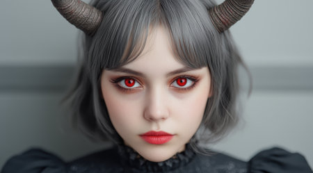 Mysterious dark fantasy woman with red eyesの素材