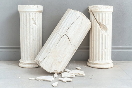 Broken marble columns on floorの素材