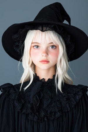 Mysterious woman in black witch costumeの素材