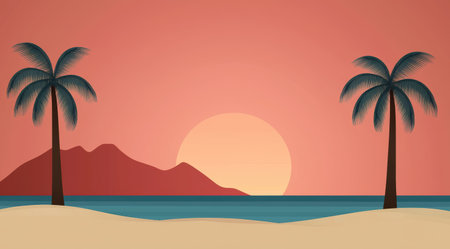tropical beach sunset landscapeの素材