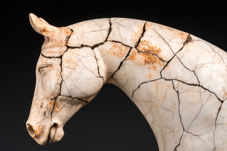 Cracked and weathered stone horse head sculptureの素材
