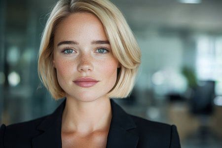 Confident and professional woman in black suitの素材