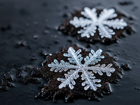 Intricate snowflake on dark backgroundの素材