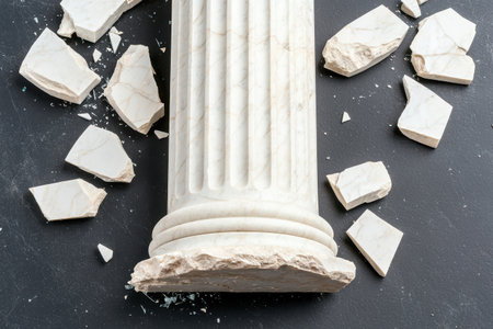 broken marble column on black backgroundの素材