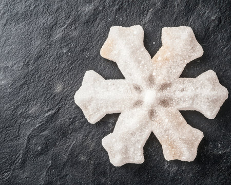 Crystalline snowflake on dark slate backgroundの素材