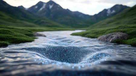 Serene mountain lake with sparkling waterの素材