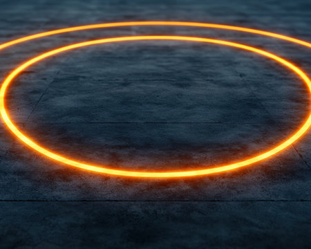 Glowing rings on a dark surfaceの素材