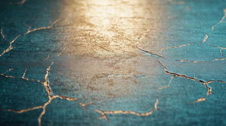 Cracked concrete surface with golden lightの素材