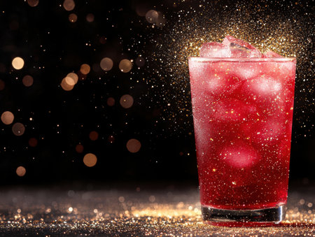 Sparkling red cocktail with ice cubesの素材