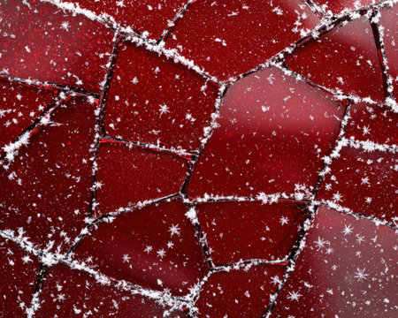 Shattered red glass texture with frostの素材