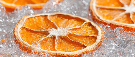 Refreshing orange slices on iceの素材