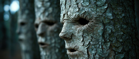 Weathered tree bark with an eye-like featureの素材