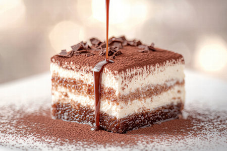 Delicious chocolate cake with drizzleの素材