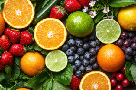 Assortment of fresh, colorful fruits and vegetablesの素材