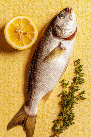 fresh fish with lemon and herbsの素材