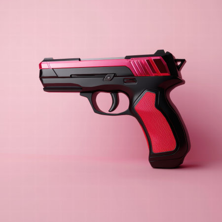 Stylized handgun on pink backgroundの素材