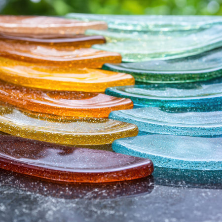 Colorful glass plates and bowlsの素材