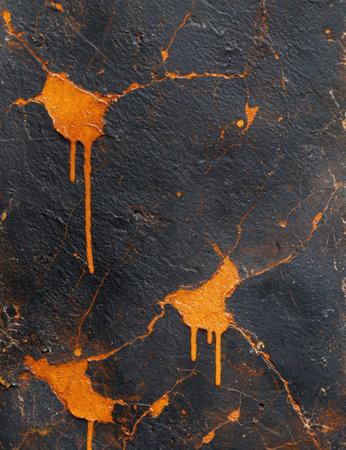 Dripping orange paint on dark slate backgroundの素材
