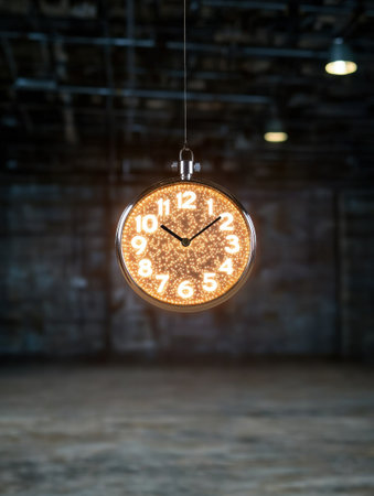 Glowing vintage clock in dark roomの素材