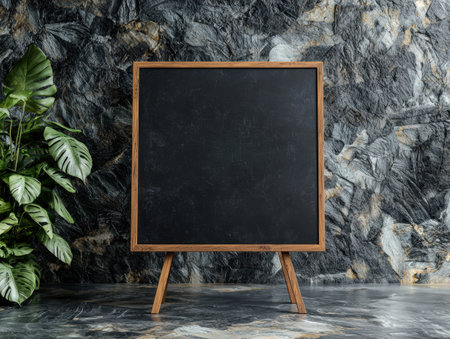 blank chalkboard with tropical leavesの素材