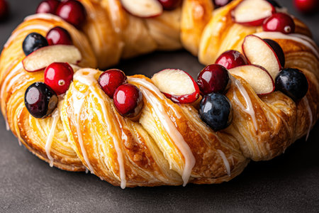 Delicious pastry wreath with fresh fruitsの素材