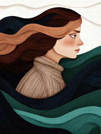 Serene woman in flowing scarfの素材