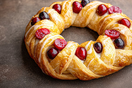 Delicious pastry wreath with cherriesの素材