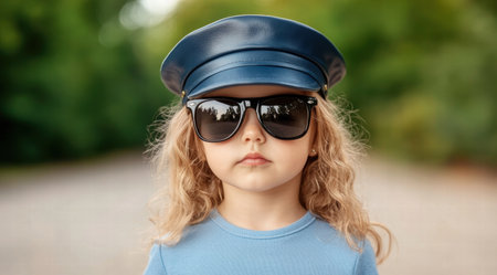 young girl wearing sunglasses and capの素材